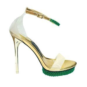 Jessica Rich Green Chain Ankle Strap Gold Stiletto Platform Heels - Size 36